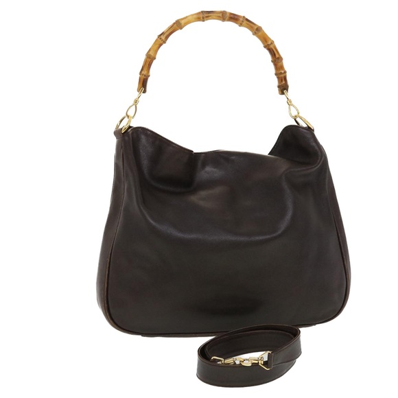 GUCCI Bamboo Hand Bag Leather 2way Black 001.2852.1577.0 Auth bs5868 - Picture 1 of 16